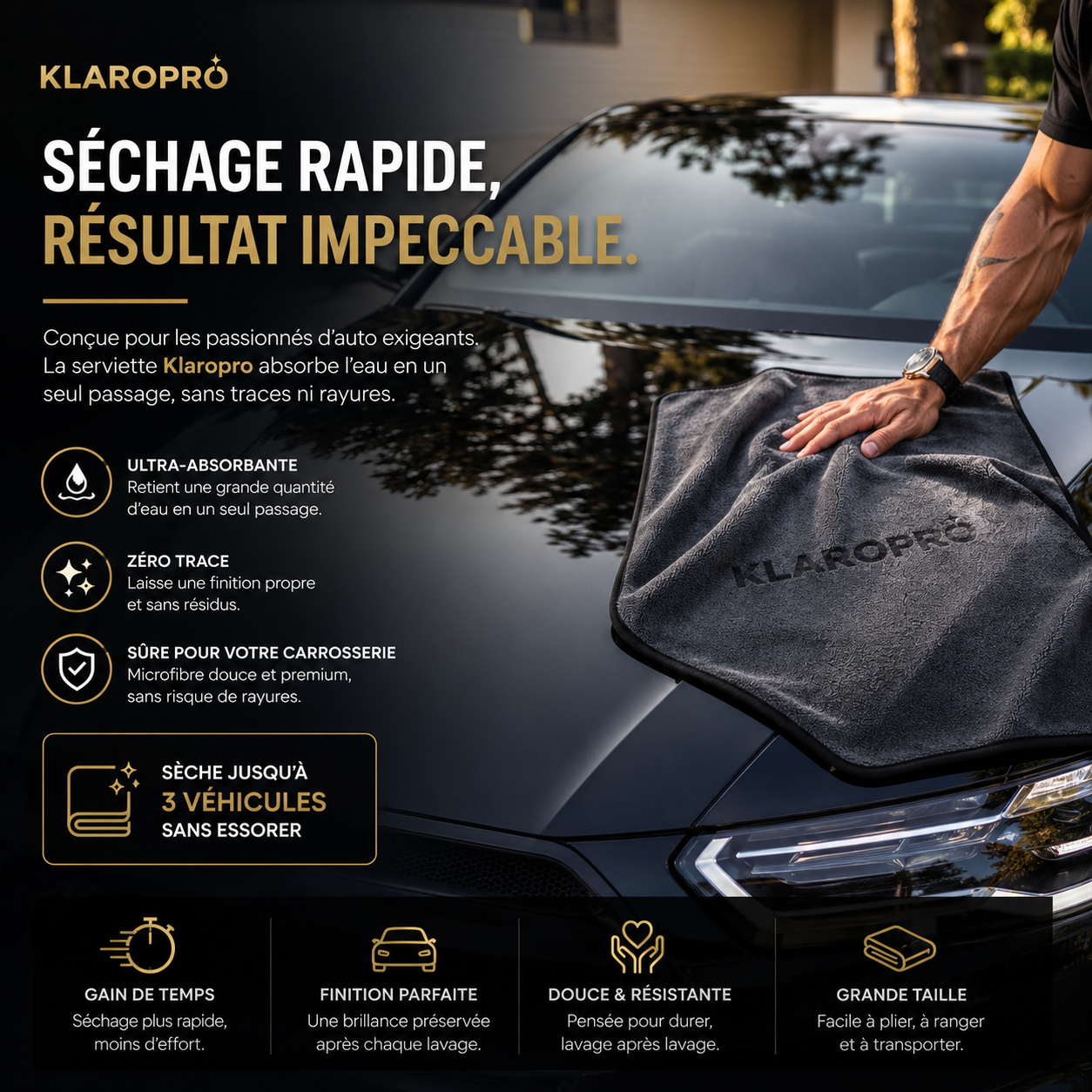 KlaroPro™ — La Serviette de Séchage Qui Laisse Votre Voiture Impeccable Klaropro